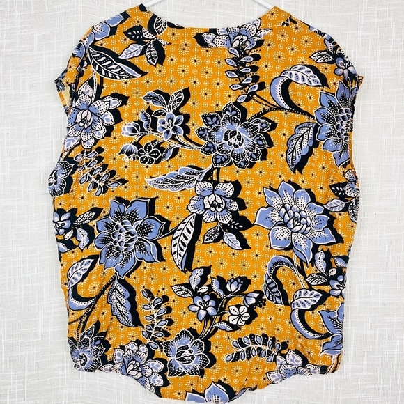 Anthropologie Corey Lynn Calter Mustard Gold Purple Floral Cap Sleeve Gia Blouse - Picture 4 of 5